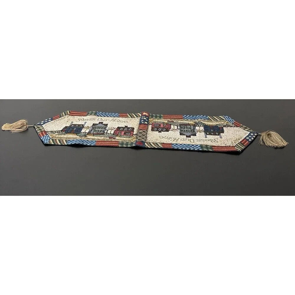 BLESS OUR HOME- Tapestry Table Runner! Americana Country Home Rustic